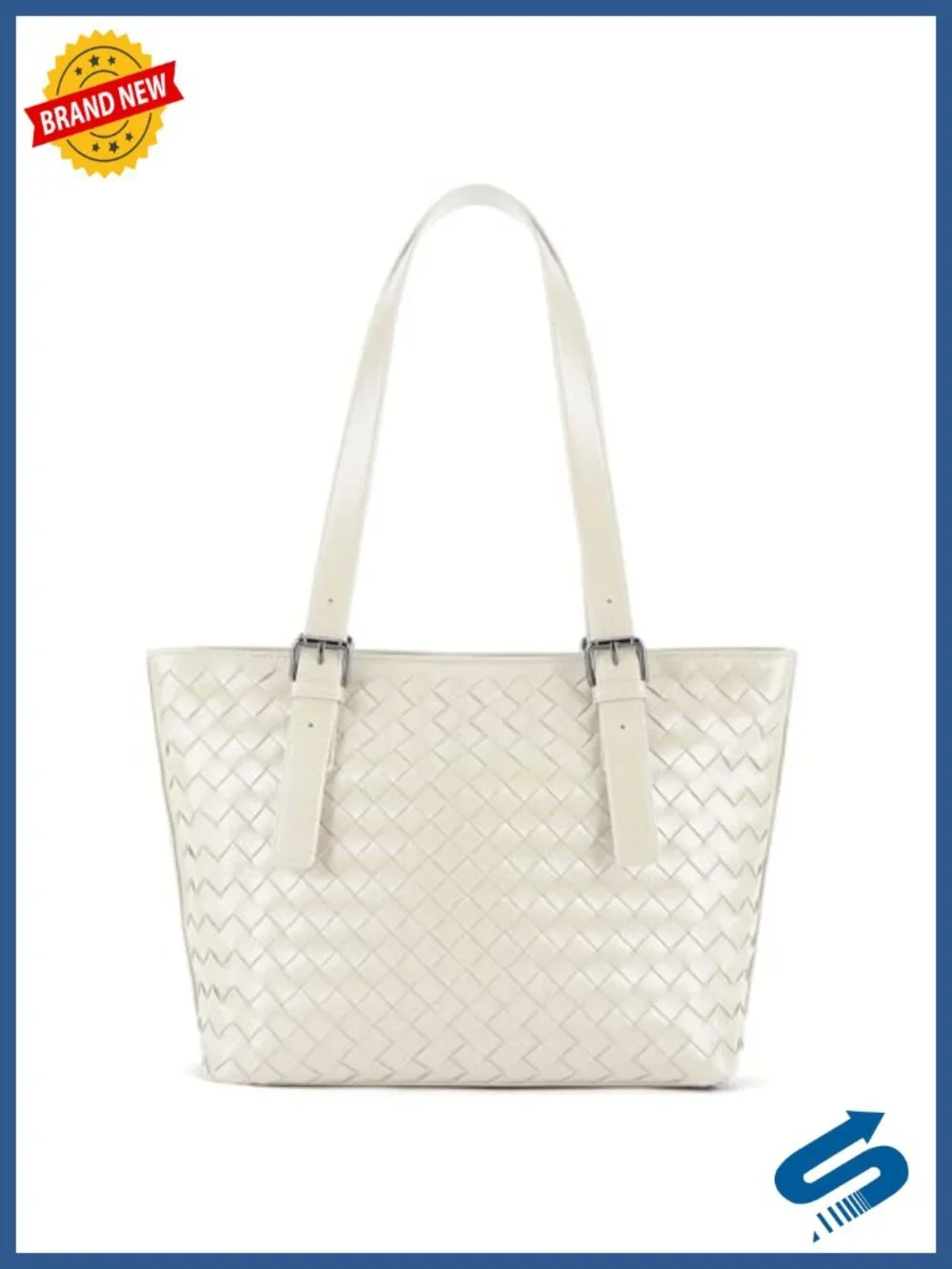 Woven Vegan Leather Tote Handbag Large Shoulder Work Purse Adjustable Straps